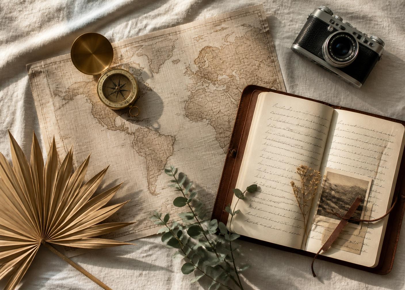 Editorial travel planning still life